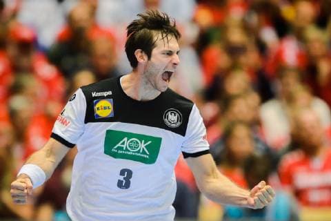 190127 Uwe Gensheimer of Germany celebrates during the IHF World Handball Championship bronze medal game between Germany and France on January 27 2019 in Herning Photo Ludvig Thunman BILDBYR u0081N kod LT 35587,  Copyright: LUDVIGxTHUNMAN BB190127LT028