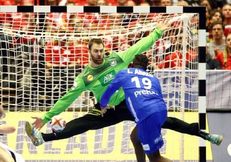 goalkeeper Andreas Wolff holding parrying Luc Abalo action game scene duel sport handball world championship world championship men game for 3 place season 2018 2019 27 01 2019 Germany GER DHB vs France FRA
