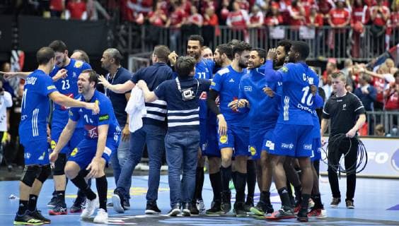 France players celebrate the victory in the men s IHF Handball World Championship bronze medal match between Germany and France in Herning Denmark Sunday Jan 27 2019 Herning Jylland Denmark,  Copyright: HenningxBagger HenningxBaggerx COP101 spdk20190127-160857-L