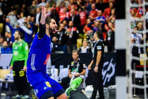 190127 Nikola Karabatic of France celebrates during the IHF World Handball Championship bronze medal game between Germany and France on January 27 2019 in Herning Photo Ludvig Thunman BILDBYR u0081N kod LT 35587,  Copyright: LUDVIGxTHUNMAN BB190127LT050