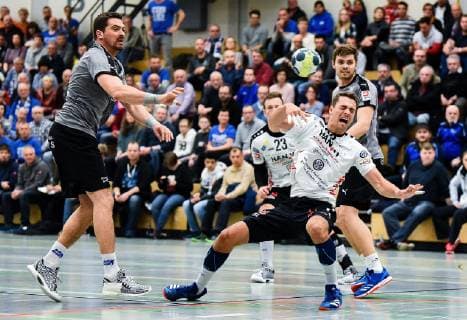 27 01 2019 xpsx Handball 3 League HSG Hanau SG Nussloch v l Philipp Mueller Nussloch Yaron Pillmann Hanau Hanau Hessen Germany DEU