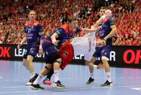 Sander Sagoses Rasmus Lye Action Scene Games Tackle Sports Handball World Championship World Championship Men Finals Season 2018 2019 27 01 2019 Norway NOR vs Denmark DEN