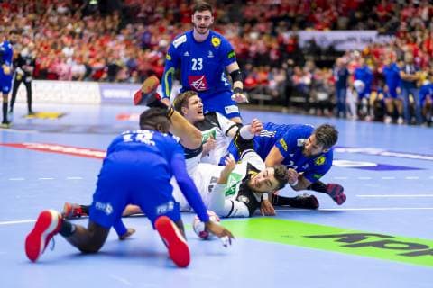 Luc Abalo Nr 19 France Ludovic Fabregas Nr 23 France and Luka Karabatic Nr 22 France vs Finn Lemke Nr 6 Germany and Jannik Kohlbacher Nr 48 Germany vs France Match for 3rd place Handball IHF Handball World Championship 27 01 19 Herning Denmark Jyske Bank Boxing Copyright: xAgentur54Gradx xFelixxKoenigx