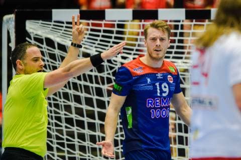 190127 Kristian Bj¿rnsen of Norway looks dejected during the IHF World Handball Championship final between Norway and Denmark on January 27 2019 in Herning Photo Ludvig Thunman BILDBYR u0081N kod LT 35588,  Copyright: LUDVIGxTHUNMAN BB190127LT075
