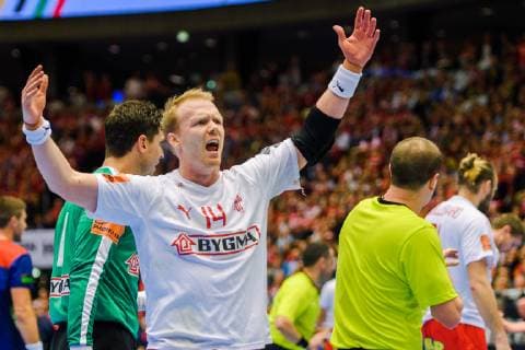 190127 Anders Zachariassen of Denmark cheers at the supporters during the IHF World Handball Championship final between Norway and Denmark on January 27 2019 in Herning Photo Ludvig Thunman BILDBYR u0081N kod LT 35588,  Copyright: LUDVIGxTHUNMAN BB190127LT079