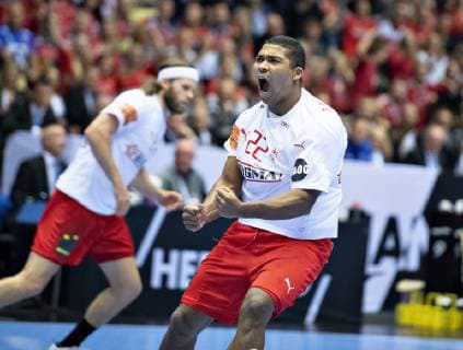 Mads Mensah of Denmark during the mens IHF Handball World Championship gold medal match between Denmark and Norway in Herning Denmark Sunday Jan 27 2019 Herning Jutland Denmark,  Copyright: HenningxBagger HenningxBaggerx COP102 spdk20190127-174531-L