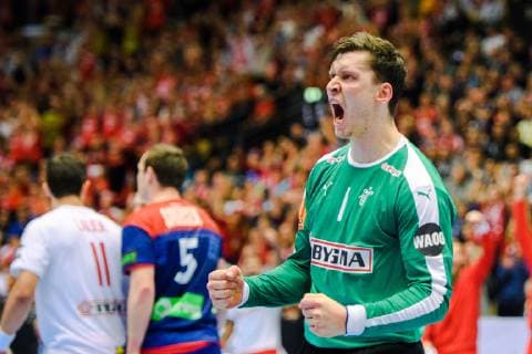 190127 Goalkeeper Niklas Landin of Denmark celebrates after saving a penalty during the IHF World Handball Championship final between Norway and Denmark on January 27 2019 in Herning Photo Ludvig Thunman BILDBYR u0081N kod LT 35588,  Copyright: LUDVIGxTHUNMAN BB190127LT092