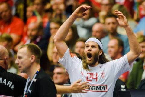 190127 Mikkel Hansen of Denmark celebrates during the IHF World Handball Championship final between Norway and Denmark on January 27 2019 in Herning Photo Ludvig Thunman BILDBYR u0081N kod LT 35588,  Copyright: LUDVIGxTHUNMAN BB190127LT114