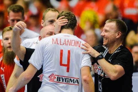 190127 Magnus Landin of Denmark celebrates during the IHF World Handball Championship final between Norway and Denmark on January 27 2019 in Herning Photo Ludvig Thunman BILDBYR u0081N kod LT 35588,  Copyright: LUDVIGxTHUNMAN BB190127LT118