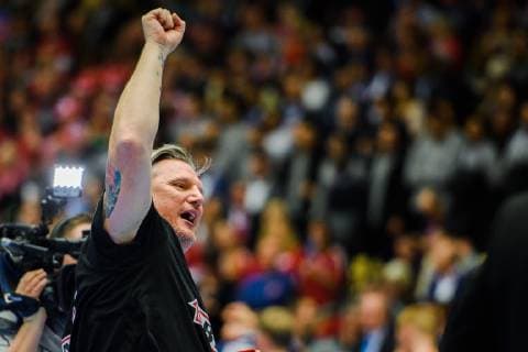 190127 Nikolaj Jacobsen head coach of Denmark celebrates after the IHF World Handball Championship final between Norway and Denmark on January 27 2019 in Herning Photo Ludvig Thunman BILDBYR u0081N kod LT 35588,  Copyright: LUDVIGxTHUNMAN BB190127LT133