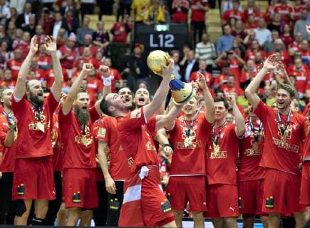 Casper U Mortensen of Denmark with the trophy and gold medal after the men s IHF Handball World Championship gold medal match between Denmark and Norway in Herning Denmark Sunday Jan 27 2019 Herning Jylland Denmark,  Copyright: HenningxBagger HenningxBaggerx COP102 spdk20190127-195127-L