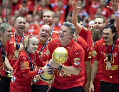 Coach Nikolaj Jacobsen of Denmark with the trophy and gold medal after the men s IHF Handball World Championship gold medal match between Denmark and Norway in Herning Denmark Sunday Jan 27 2019 Herning Jylland Denmark,  Copyright: HenningxBagger HenningxBaggerx COP102 spdk20190127-195342-L