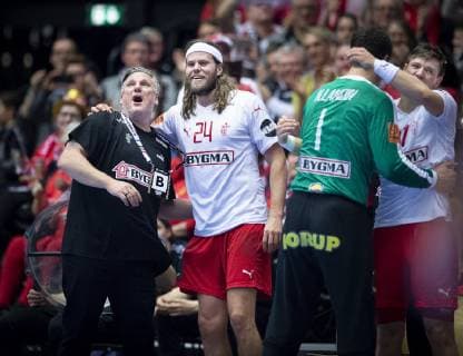 Head coach Nikolaj Jacobsen and Mikkel Hansen of Denmark in the end of the mens IHF Handball World Championship final between Denmark Norway in Herning Denmark on Sunday Jan 27 2019 Herning Denmark,  Copyright: Scanpix LiselottexSabroex COP102 spdk20190127-201610-L