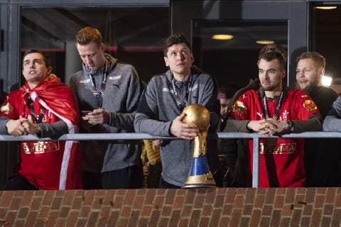 The danish team is celebrated at Herning Kongrescenter after the men s IHF Handball World Championship final match between Norway and Denmark in Herning Denmark on Sunday Jan 27 2019 Herning Denmark,  Copyright: BoxAmstrup BoxAmstrupx COP110 spdk20190127-231127-L