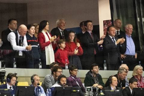 The Danish royal family and Prime Minister Lars Loekke Rasmussen during the men s IHF Handball World Championship final match between Norway and Denmark in Herning Denmark on Sunday Jan 27 2019 Herning Denmark,  Copyright: BoxAmstrup BoxAmstrupx COP102 spdk20190128-003816-L