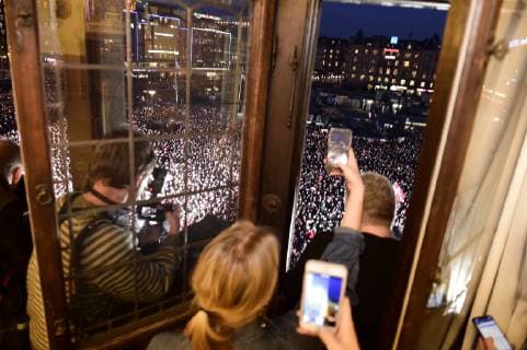 The Danish mens team that Sunday won gold in the World Cup in handball is hailed at Koebenhavns Raadhusplads Monday 28 January 2019 The handball champions are hailed from ball,  Copyright: MadsxClausxRasmussenx COP107 spdk20190128-175540-L