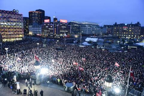 The Danish mens team that Sunday won gold in the World Cup in handball is hailed at Koebenhavns Raadhusplads Monday 28 January 2019 The handball champions are hailed from ball,  Copyright: MadsxClausxRasmussenx COP107 spdk20190128-175610-L