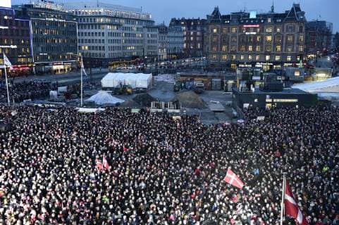 The Danish mens team that Sunday won gold in the World Cup in handball is hailed at Koebenhavns Raadhusplads Monday 28 January 2019 The handball champions are hailed from ball,  Copyright: MadsxClausxRasmussenx COP107 spdk20190128-175616-L