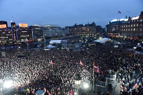 The Danish mens team that Sunday won gold in the World Cup in handball is hailed at Koebenhavns Raadhusplads Monday 28 January 2019 The handball champions are hailed from ball,  Copyright: MadsxClausxRasmussenx COP107 spdk20190128-175622-L
