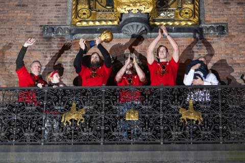 The Danish mens team who won gold in the World Cup in handball is hailed at Koebenhavns Raadhusplads Monday 28 January 2019 Copenhagen,  Copyright: BAX BaxxLindhardtx COP107 spdk20190128-181640-L