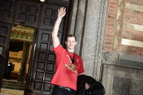 The Danish mens team that Sunday won gold in the World Cup in handball is hailed at Koebenhavns Raadhusplads Monday 28 January 2019 The handball champions are hailed from ball,  Copyright: MadsxClausxRasmussenx COP107 spdk20190128-181752-L