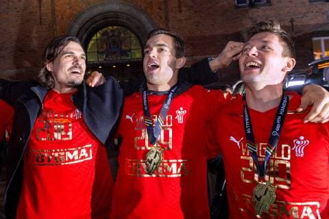 The Danish mens team who won gold in the World Cup in handball is hailed at Koebenhavns Raadhusplads Monday 28 January 2019 Copenhagen,  Copyright: BAX BaxxLindhardtx COP107 spdk20190128-184405-L
