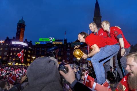The Danish mens team who won gold in the World Cup in handball is hailed at Koebenhavns Raadhusplads Monday 28 January 2019 Copenhagen,  Copyright: BAX BaxxLindhardtx COP107 spdk20190128-185533-L