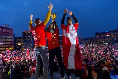 The Danish mens team who won gold in the World Cup in handball is hailed at Koebenhavns Raadhusplads Monday 28 January 2019 Copenhagen,  Copyright: BAX BaxxLindhardtx COP107 spdk20190128-185549-L