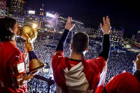 The Danish mens team that won gold in the World Cup in handball is hailed at Koebenhavns Raadhusplads Monday 28 January 2019 Copenhagen Denmark,  Copyright: RitzauxScanpix MadsxClausxRasmussenx COP107 spdk20190128-191813-L