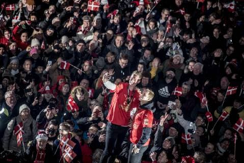 The Danish mens team that won gold in the World Cup in handball is hailed at Koebenhavns Raadhusplads Monday 28 January 2019 Copenhagen Denmark,  Copyright: RitzauxScanpix MadsxClausxRasmussenx COP107 spdk20190128-194928-L
