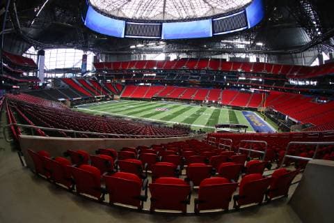 Super Bowl LIII, Sportstätte ATLANTA, GA - JANUARY 28: A General View of the Field inside of Mercedes Benz Stadium during Super Bowl LIII week on January 28, 2019 in Atlanta, GA. (Photo by Rich Graessle Icon Sportswire) NFL American Football Herren USA JAN 28 Super Bowl LIII - Mercedes Benz Stadium Icon19012859 EDITORIAL USE ONLY