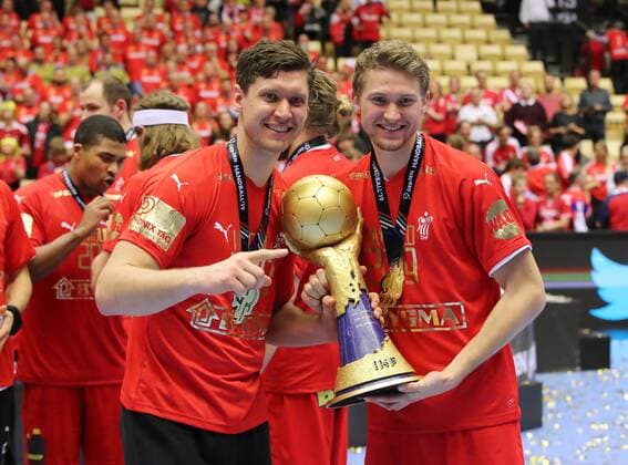 Goalkeeper Niklas Landin Magnus Landin with World Cup World Champion Winner Winners Brothers Sport Handball World Championship World Championship Mens Final Season 2018 2019 27 01 2019 Norway NOR vs Denmark DEN