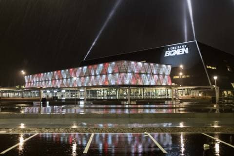 Jyske Bank Boxing Hall Multifunctional Hall Exterior view at night in the rain Game for 3rd place Germany GER France FRA 25 26 on 27 01 2019 in Herning Denmark Handball World Championship 2019 from 10 01 27 01 2019 in Germany Denmark