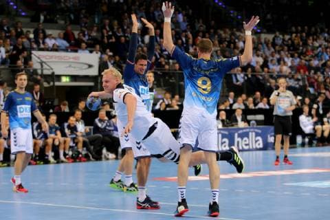 Stuttgart Germany 01 02 2019 All Star Game 2019 Handball Andy Schmid All Star Patrick Wiencek GER and Holger Glandorf All Star DeFodi541
