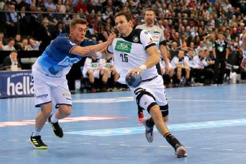 Stuttgart Germany 01 02 2019 All Star Game 2019 Handball Nikola Bilyk Allstar and Kai Haefner GER in the duel DeFodi541