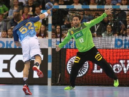 Stuttgart Germany 01 02 2019 All Star Game 2019 Handball Marcel Schiller Allstar and goalkeeper Silvio Heinevetter GER in the duel DeFodi541