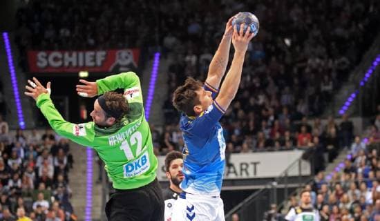 DKB Handball Bundesliga All Star Game 2019 Germany Stuttgart 01 02 2019 Handball DKB Handball Bundesliga All Star Game 2019 German Handball National Team World Team of DBK HBL v l Silvio Heinevetter Marius Steinhauser