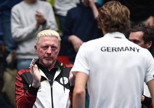 01 02 2019 xjhx Tennis Davis Cup Germany Hungary emspor v l Boris Becker Head of Mens Tennis DTB Alexander Zverev DTB cheers after the end of the game Frankfurt am Main