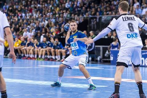 Stuttgart Germany 01 February 2019 All Star Game 2019 Germany vs. All Star Team Michael Kraus TVB Stuttgart Finn Lemke Germany MT Melsungen Stuttgart Porsche Arena Baden Württemberg Germany