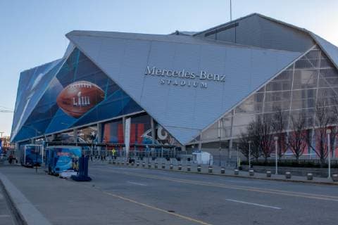 February 1, 2019 Atlanta, GA..Game Week with Mercedes-Benz Stadium front entrance at Super Bowl LIII at Georgia World Congress Center in Atlanta, GA on February 1, 2019. ( ) NFL American Football Herren USA Super Bowl LIII 2019: FEB 1 - ZUMAc04_ 20190201_zaf_c04_002 Copyright: xJevonexMoorex