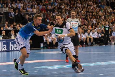Stuttgart Germany 01 02 2019 All Star Game 2019 Handball Nikola Bilyk Allstar and Kai Haefner GER in the duel DeFodi541