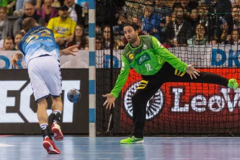 Stuttgart Germany 01 02 2019 All Star Game 2019 Handball Marcel Schiller Allstar and goalkeeper Silvio Heinevetter GER in the duel DeFodi541