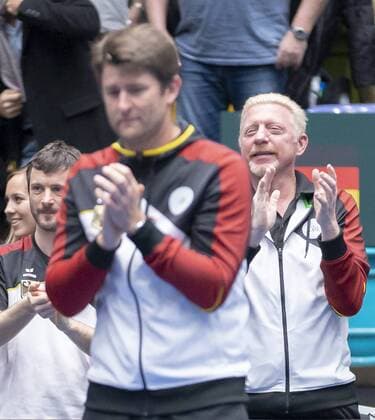 02 02 2019 xomx Tennis Davis Cup Germany Hungary emspor v l Cheers on the German bank Michael Kohlmann GER and Boris Becker Frankfurt am Main