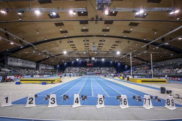 Indoor Meeting Karlsruhe 02 02 2019 The still empty exhibition athletics hall Indoor Meeting Karlsruhe on 02 02 2019 in the exhibition hall in Karlsruhe Baden Wuerttemberg xakx
