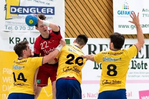 Benjamin Schweda HSG Konstanz 2 14 Alexander Zuern SG H2Ku Herrenberg 22 Patrick Volz HSG Konstanz 2 20 Manuel Both HSG Konstanz 2 08 SG H2Ku Herrenberg vs HSG Konstanz 2 Handball BWOL Men 02 02 2019 SG H2Ku Herrenberg vs HSG Konstanz 2 Handball BWOL Men 02 02 2019 Herrenberg Copyright: xEIBNER WolfgangxFrankx EP_WFK