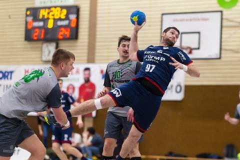 Oehringen Germany 02 February 2019 Hohenlohe Cup 2019 SG BBM Bietigheim vs DjK Rimpar v li Michael Schulz Rimpar Lukas Boehm Rimpar Jonathan Fischer Bietigheim Oehringen Hohenlohehalle Baden Württemberg Germany