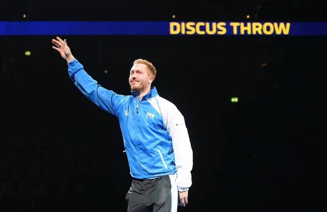 Leichtathletik Berlin 01.02.2019 ISTAF indoor 2019 Praesentation Diskuswerfen Maenner und Frauen, Christoph Harting (GER) *** Athletics Berlin 01 02 2019 ISTAF indoor 2019 Presentation Discus throwing men and women Christoph Harting GER