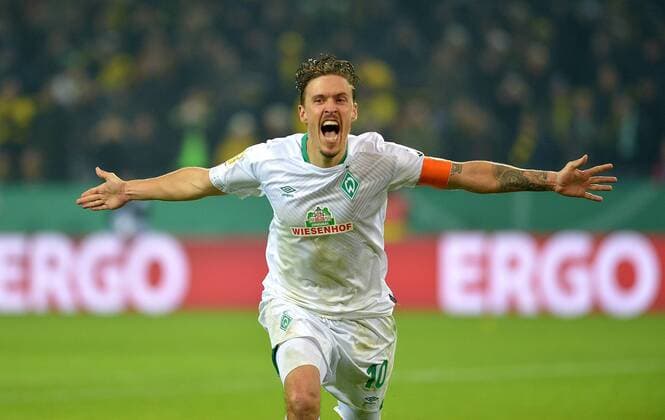 Sport Themen der Woche KW06 Sport Bilder des Tages Dortmund, Germany, 05.02.2019, DFB-Pokal, Achtelfinale, BV Borussia Dortmund - SV Werder Bremen, Max Kruse (SVW) jubelt, Torjubel nach seinem entscheidendenTreffer im Elfmeterschiessen ( DeFodi521 *** Dortmund Germany 05 02 2019 DFB Cup Round of the Sixteen BV Borussia Dortmund SV Werder Bremen Max Kruse SVW celebrates goal celebration after his decisive goal in the penalty shootout DeFodi521