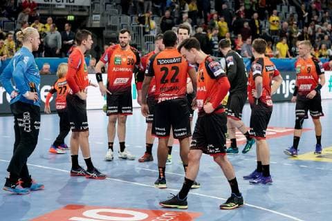 v left player the Rhein Neckar Lions disappointed at the defeat disappointment after the final whistle highlight losers lost frustration disappointed pessimistic handball Champions League Rhein Neckar Lions RK Vardar Skopje xozx