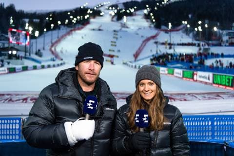 190208 Bode Miller and Isabel Boltenstern in the Eurosport studio ahead of the women s alpine combination during the FIS Alpine World Ski Championships on February 8, 2019 in ?re. Photo: Joel Marklund BILDBYR?N kod JM 87851 *** 190208 Bode Miller and Isabel Boltenstern in the Eurosport studio ahead of the women s alpine combination during the FIS Alpine World Ski Championships on February 8 2019 in u0081re Photo Joel Marklund BILDBYR u0081N kod JM 87851,  Copyright: JOELxMARKLUND BB190208JM117